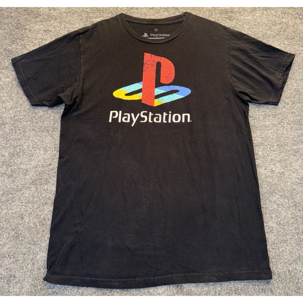 PlayStation Men's M Black T-Shirt Retro PS1 Logo Sony Gaming Graphic Tee